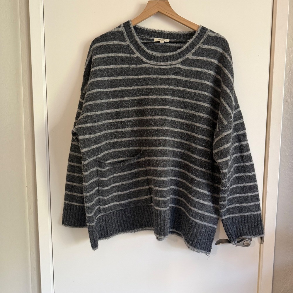 Max Studio Charcoal Striped Crewneck Sweater Fishermancore Oversized Softgrunge